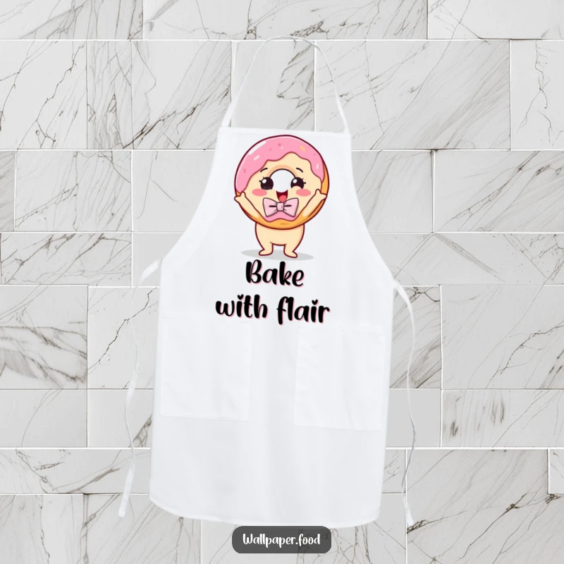 Funny apron with a delighted donut wearing a bow tie, striking a dramatic pose, ready for culinary performance.