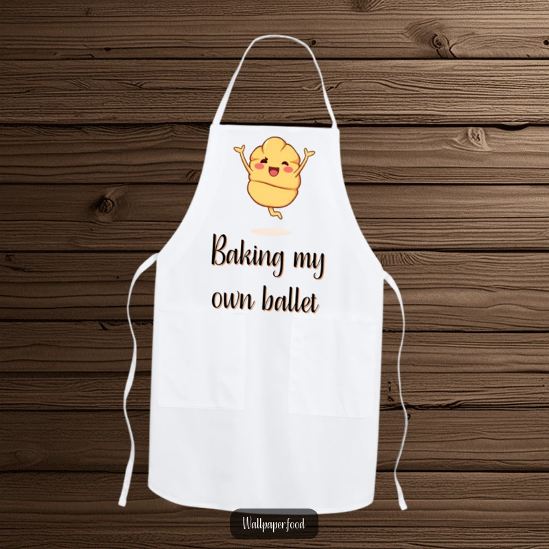 Funny Apron: A happy croissant character performing a pirouette, perfect for bakers who love to add a touch of fun and flair.