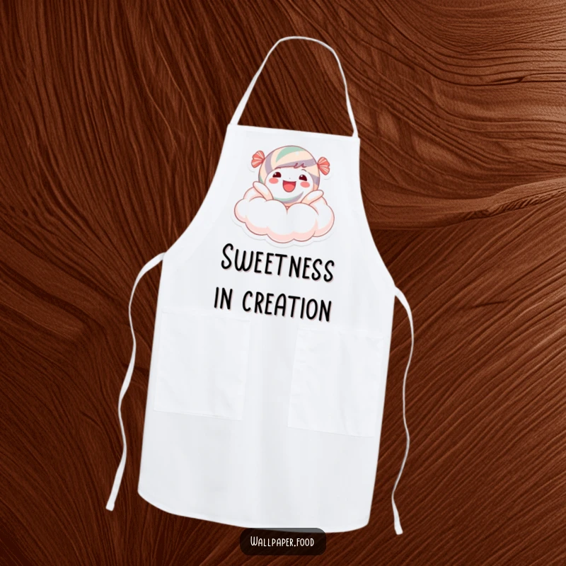 Funny Apron: A happy candy character floating on a sugary cloud, perfect for bakers who love to add a touch of sweet fun.