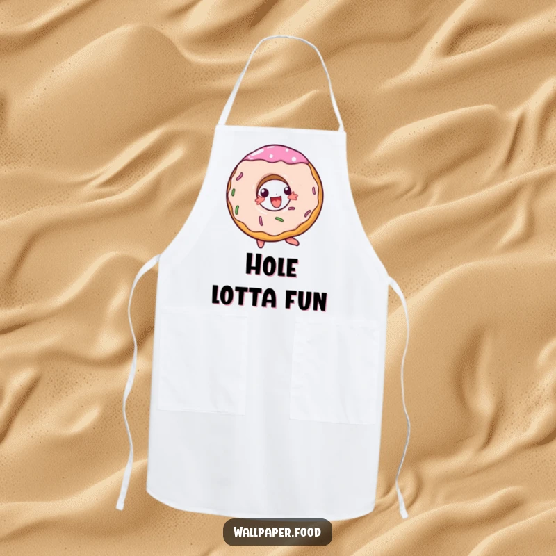 Funny apron for bakers, featuring a doughnut character in a joyful spin, perfect for a delightful kitchen.