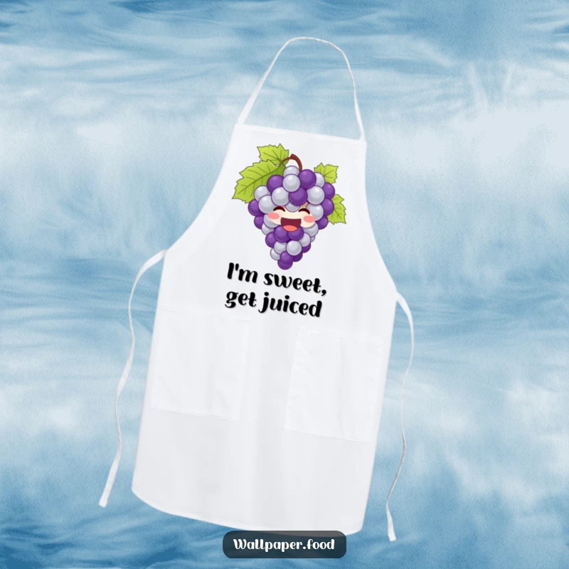 Funny grapes apron showing a giggling bunch of grapes bursting with joy, ready for culinary adventures.