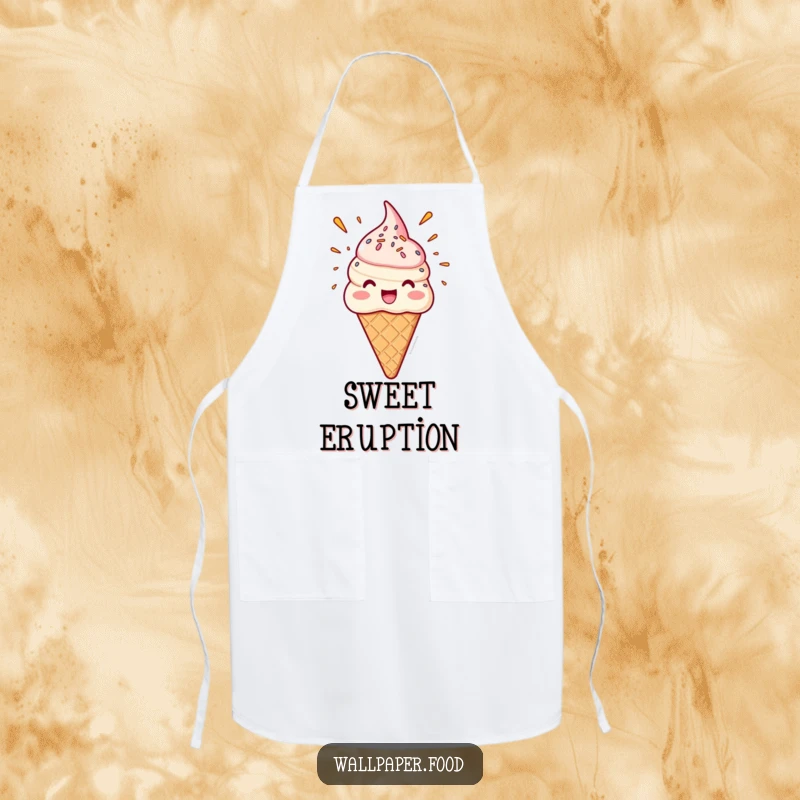Funny apron for bakers, featuring a delighted ice cream cone character with a sprinkle eruption, perfect for a fun kitchen.