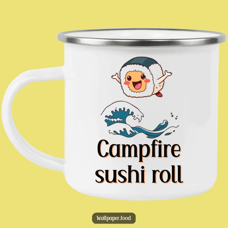 Funny Sushi Ocean Camping Mug - Cheerful Sushi Roll Adventure Gift!