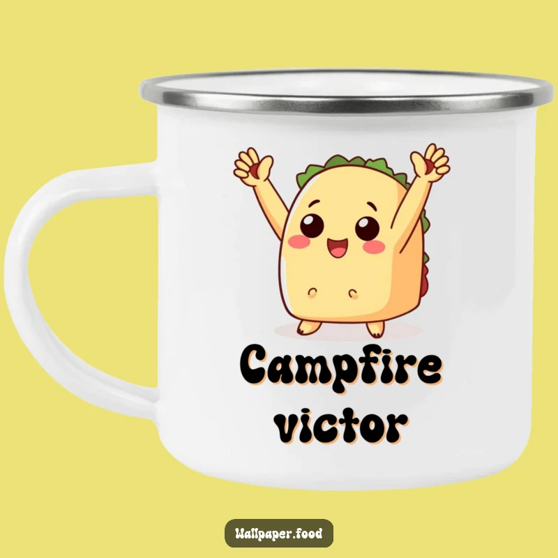 Funny Cheering Taco Camping Mug - Adventure and Triumph