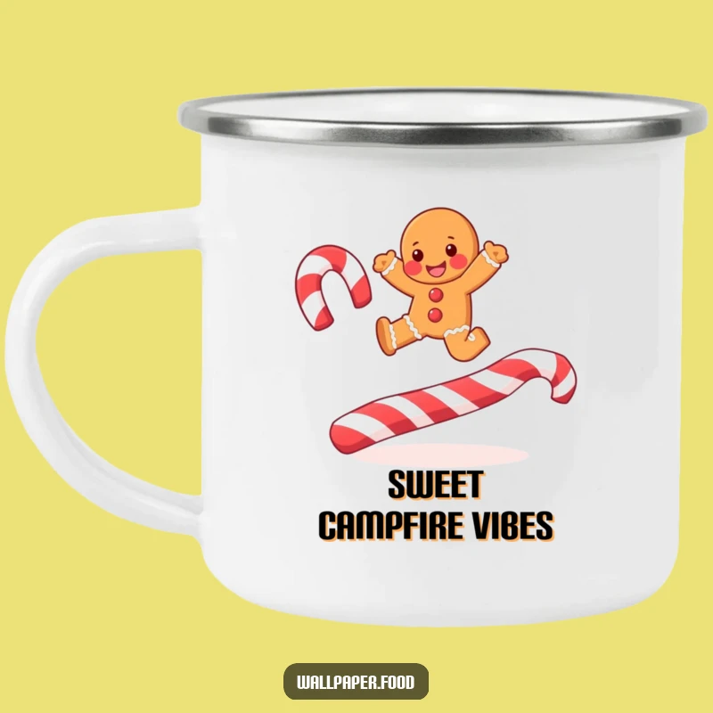 Funny Joyful Gingerbread Man Candy Cane Camping Mug: Festive Adventures
