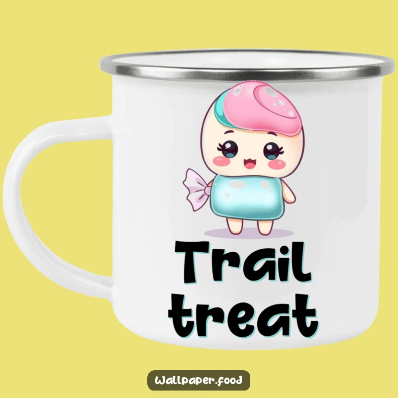 Funny Candy Wrapper Camping Mug, Sweet Outdoor Treat, Shimmering Fun