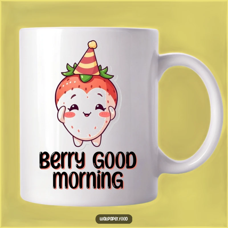 Funny Curious Strawberry Party Hat Mug, Perfect Birthday Gift for Sweet Celebrations