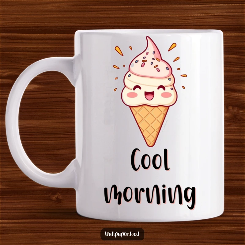 Funny mug showcasing a delighted ice cream cone character with a vibrant sprinkle eruption, symbolizing pure joy.