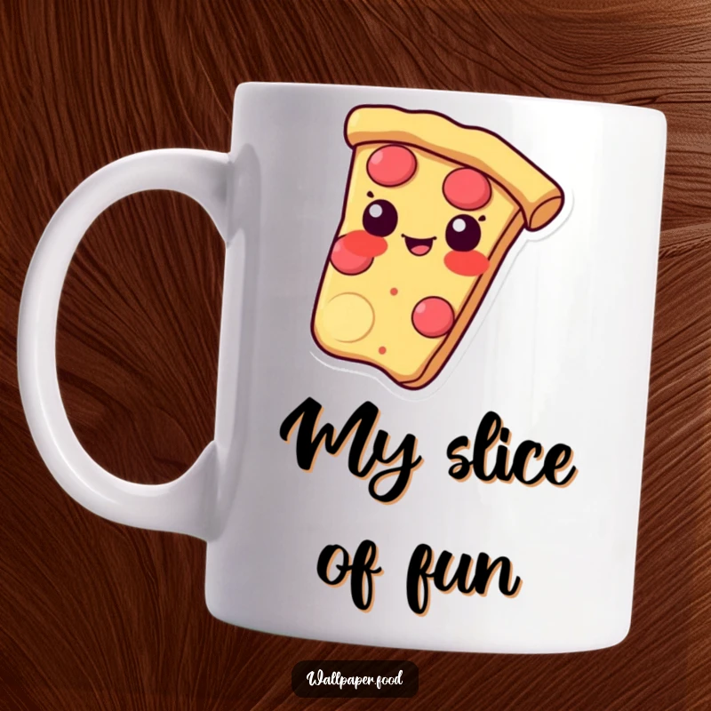 Funny pizza slice mug with a mischievous grin on its crust, sliding into your mug with playful intent.