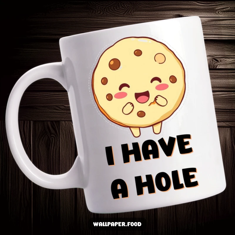 Funny mug with a playful cookie character, showing a big bite taken out, looking mischievous and ready for a laugh.