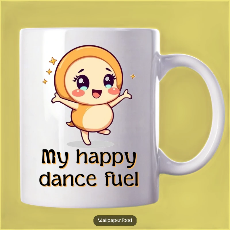 Funny Caramel Swirl Dancing Mug: A Cheerful Character's Sparkly Gift for Coffee Lovers