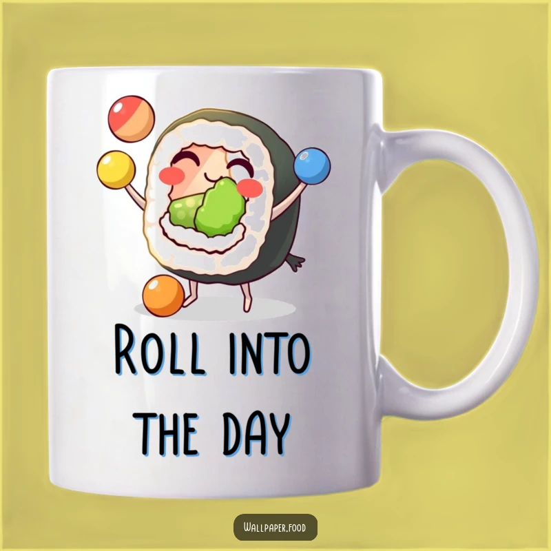 Funny Sushi Juggling Mug: Grinning Roll's Skill Makes a Hilarious Gift