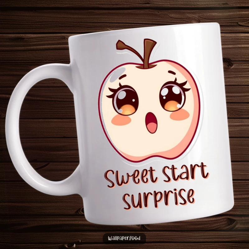 Funny Surprised Candy Apple Mug, featuring a character with wide, excited eyes, expressing delightful shock and joy.