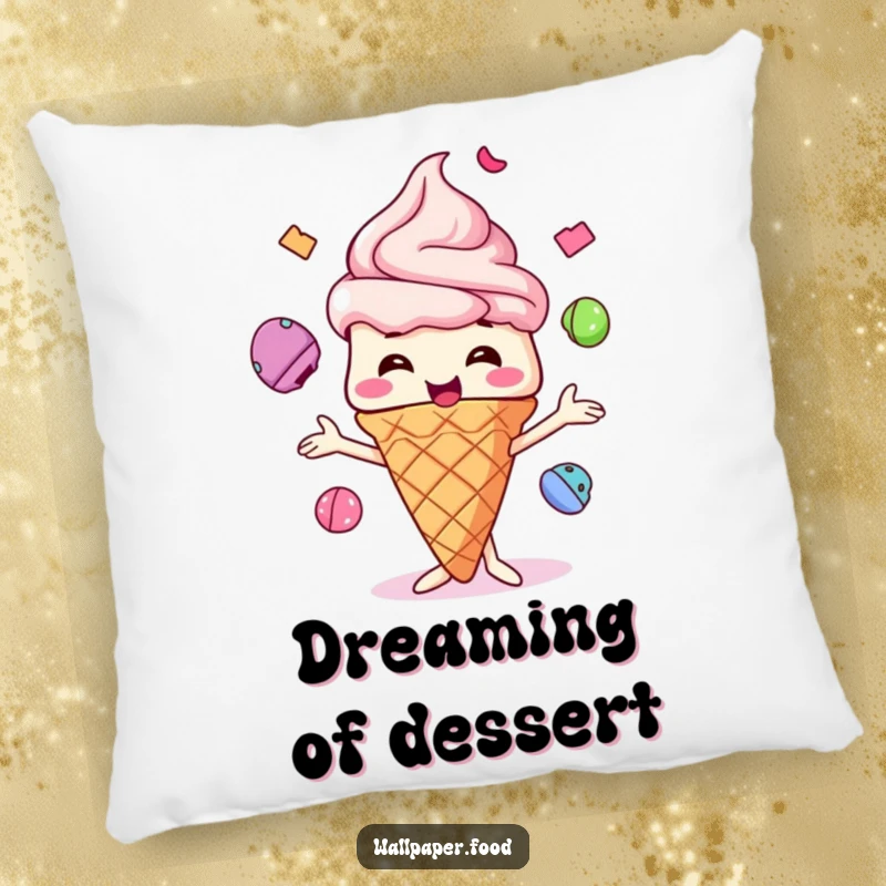 Funny Ice Cream Cone Pillow, a cheerful character juggling colorful scoops, offering soft, sweet, and humorous comfort.