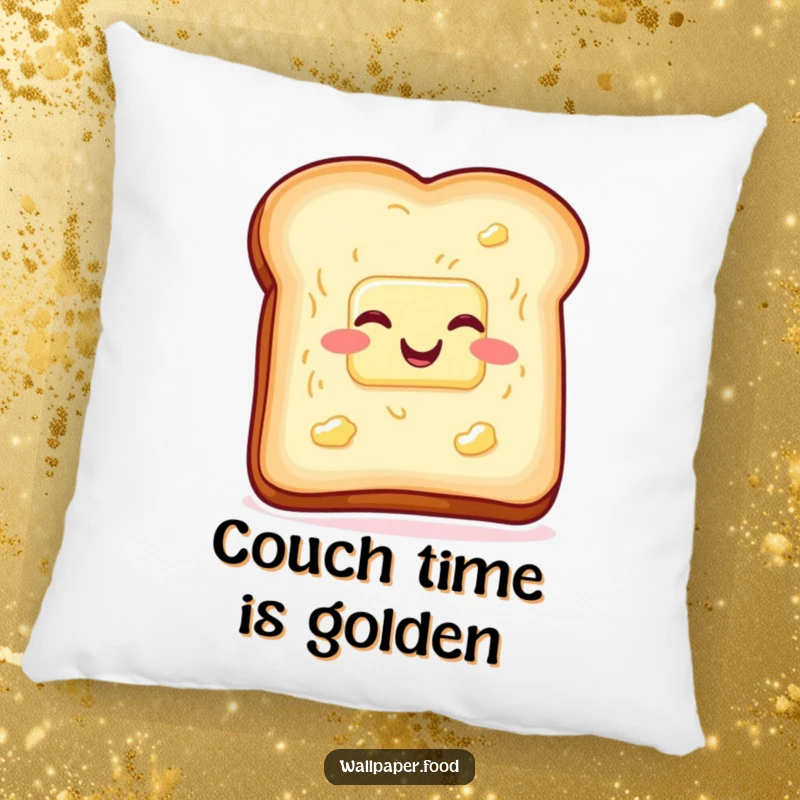 Soft funny toast and butter pillow, wiggling with glee, providing comfort and playful breakfast humor. Ideal funny gift.