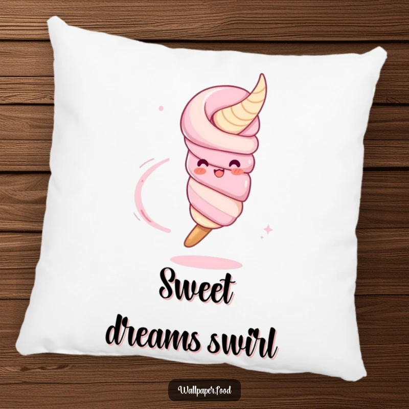 Funny pillow featuring a cute churro character twirling happily, leaving a sugar trail, offering comfort and sweet humor.