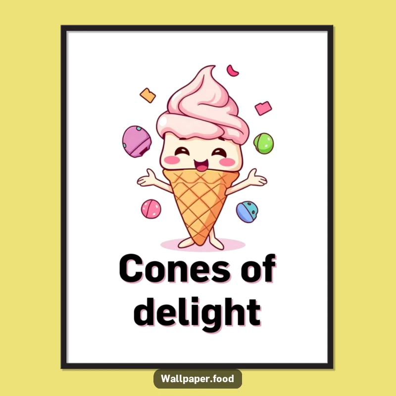 Funny Ice Cream Cone Juggling Digital Art, Instant Sweet Decor for Your Space