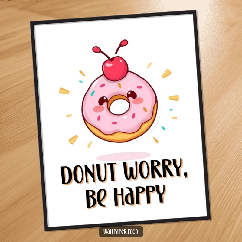 Funny digital art print of a donut character with a cherry topping spinning madly, full of sugary, humorous energy.