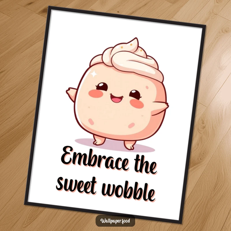 Funny plump cake character digital art print, depicted in a sweet, happy wobble, adding charm to any room.