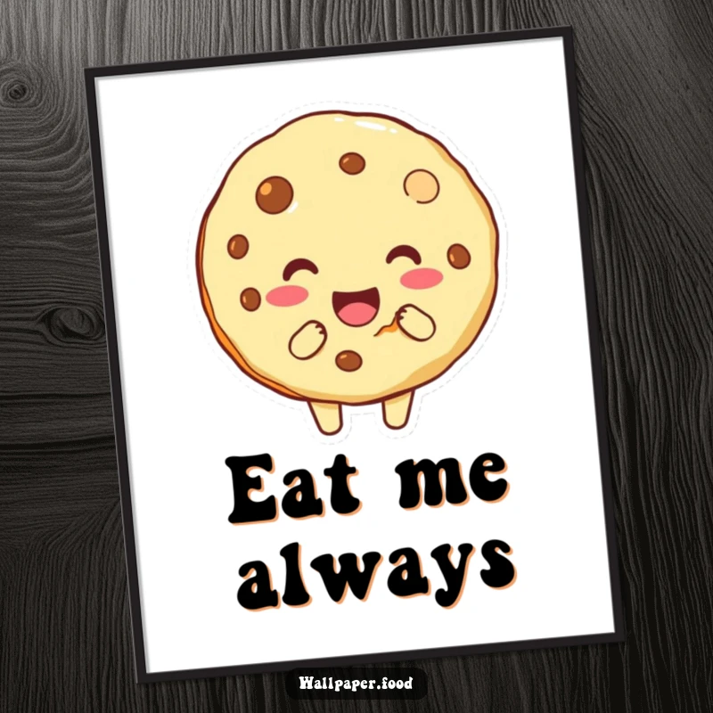 Funny digital art print of a cookie character with a bite taken, ready to be printed and add instant humor and charm.