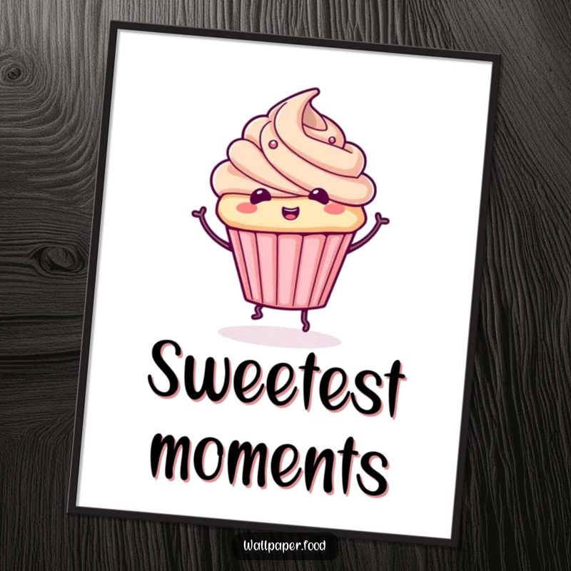Funny cupcake digital art print of a cute character doing a whimsical spin, bringing instant sweet charm.