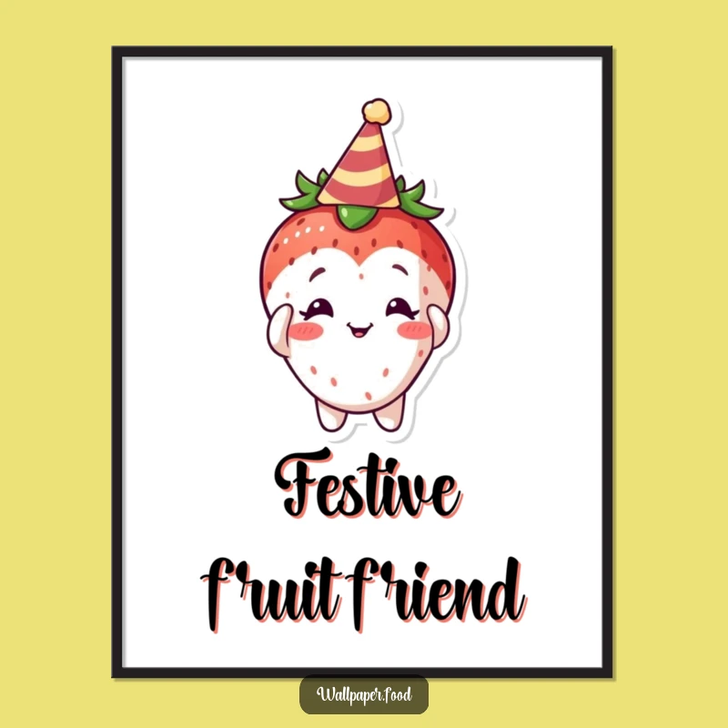 Funny Curious Strawberry Party Hat Digital Art, Instant Festive Decor for Your Space