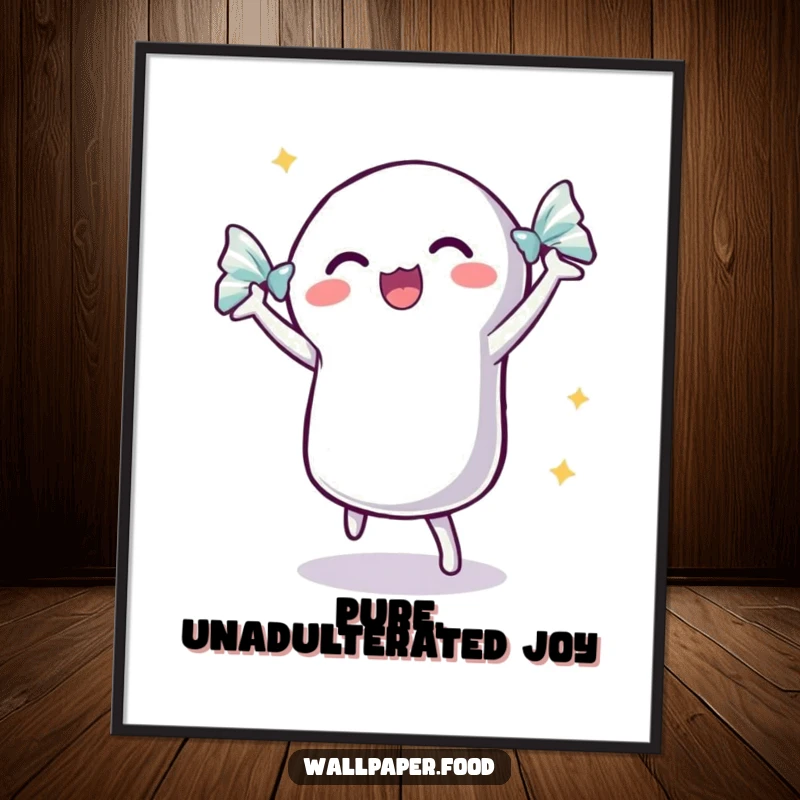 Funny dancing candy digital art print of an excited candy with a shimmering wrapper, dancing with delight.