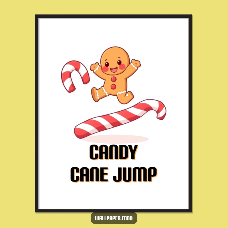 Funny Joyful Gingerbread Man Candy Cane Digital Art: Instant Festive Decor