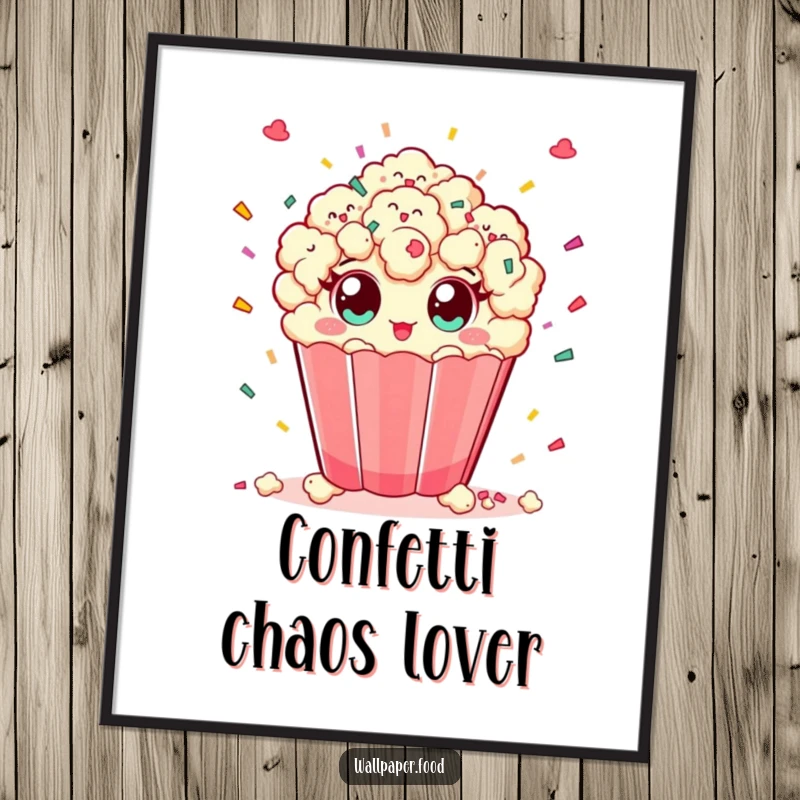 Funny digital art of a playful popcorn character with wide eyes enthusiastically throwing a shower of confetti.