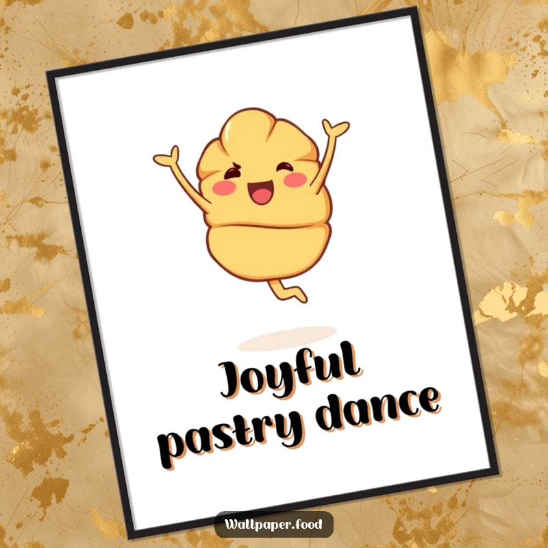 Funny Digital Art Print: A croissant character performing a graceful pirouette, perfect for bringing instant elegance and humor to any room.