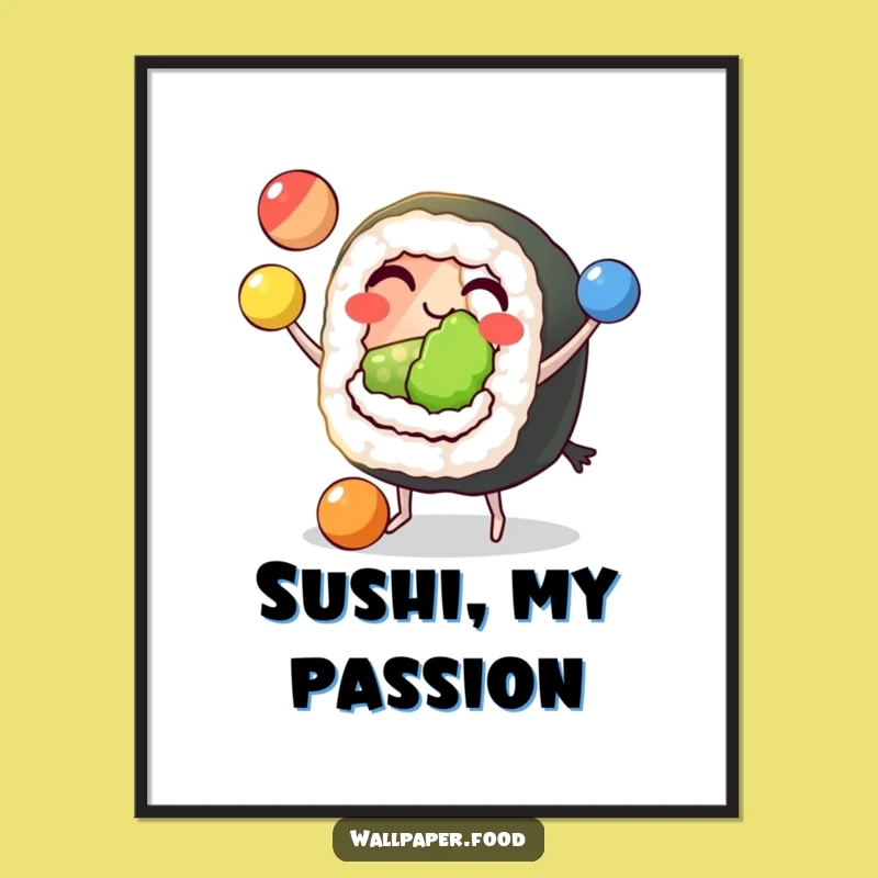 Funny Sushi Juggling Digital Art: Instantly Download Skill with This Grinning Character