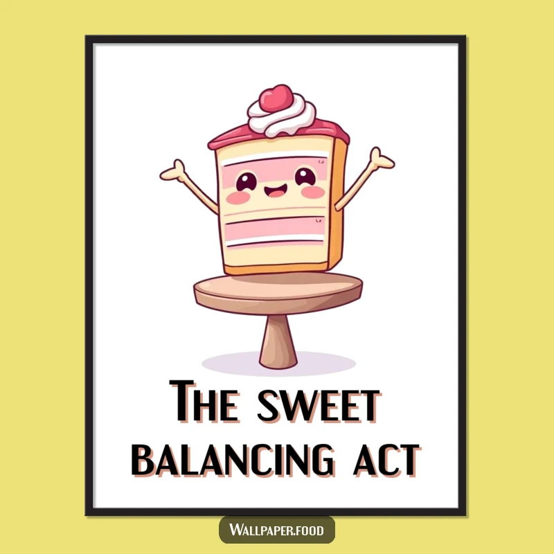 Funny Balancing Cake Slice Digital Art - Hilarious Dessert Decor for Instant Joyful Spaces