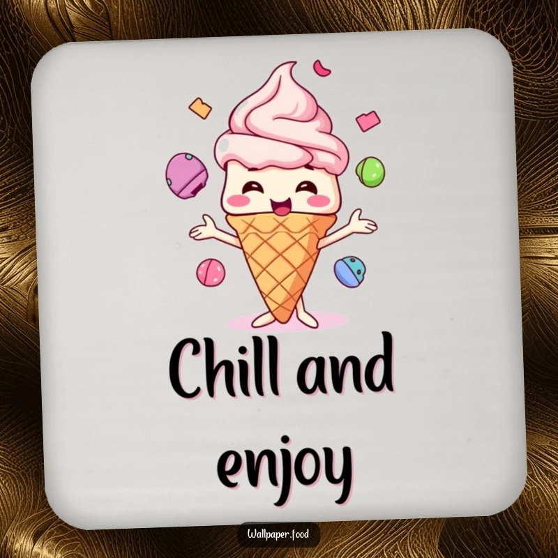 Funny Ice Cream Cone Coaster, a cute character juggling scoops, adding sweet, humorous protection to your table.