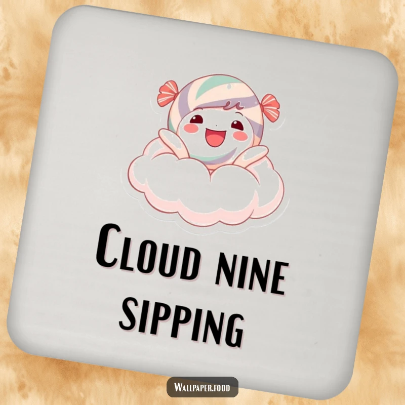 Funny Coaster: A joyful candy character floating on a sugary cloud, offering a funny and protective touch to your tables, perfect for sweet homes.