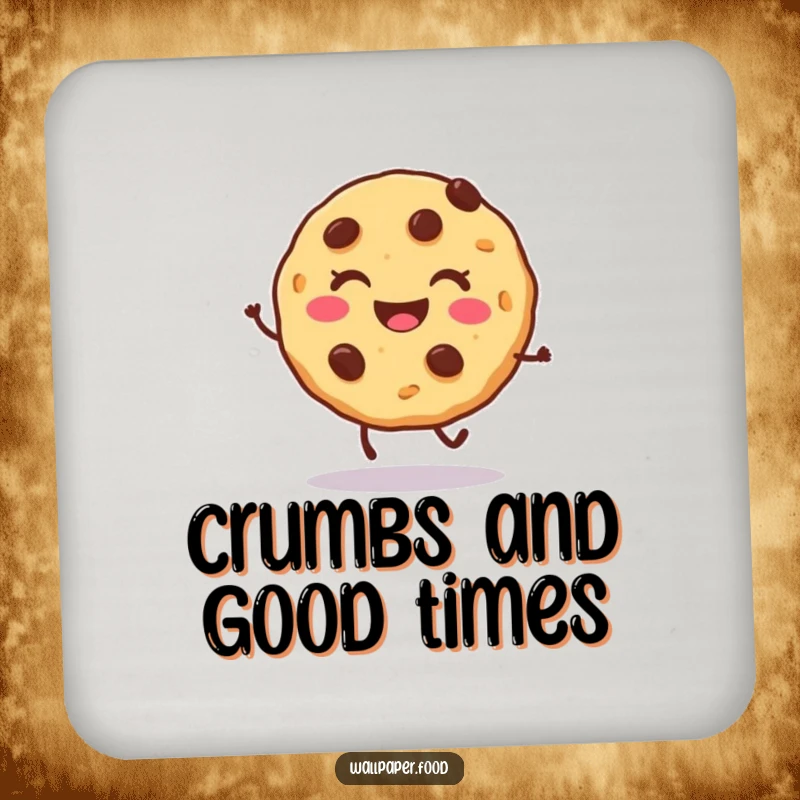 Funny cookie drink coasters featuring a smiling character doing a joyful hop, perfect for adding sweet charm.