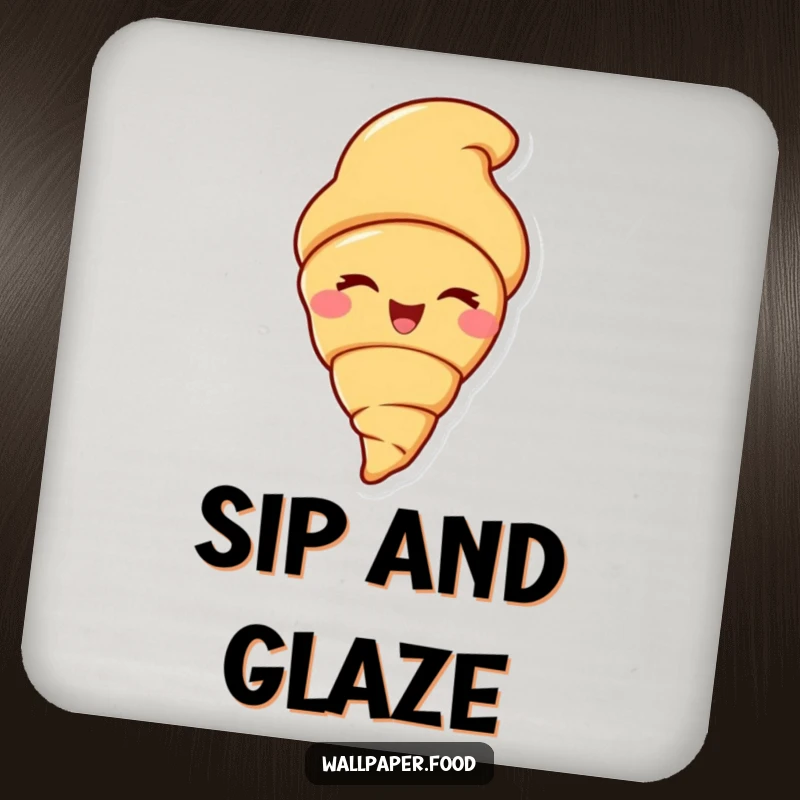 Funny drink coaster featuring a grinning croissant character giving a dramatic wink, adding a humorous touch to your table.