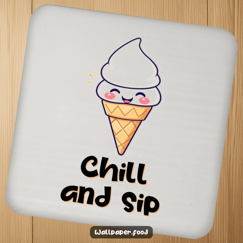 Funny Ice Cream Cone Coaster: Happy character radiating pure delight, protecting surfaces with humor.