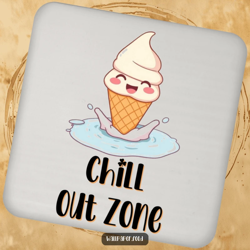 Funny ice cream cone coasters capturing a delightful splash in a puddle. Protects surfaces with sweet, humorous style.