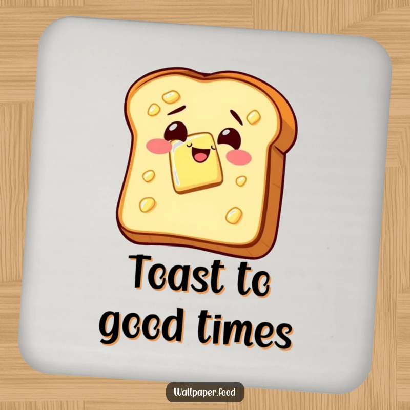 Funny drink coasters showcasing a slice of buttered toast wiggling with glee, adding breakfast humor and protection to any surface.