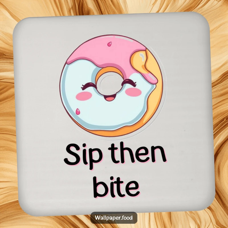 Funny donut drink coasters featuring a winking character with a bite taken out, protecting surfaces with humor.