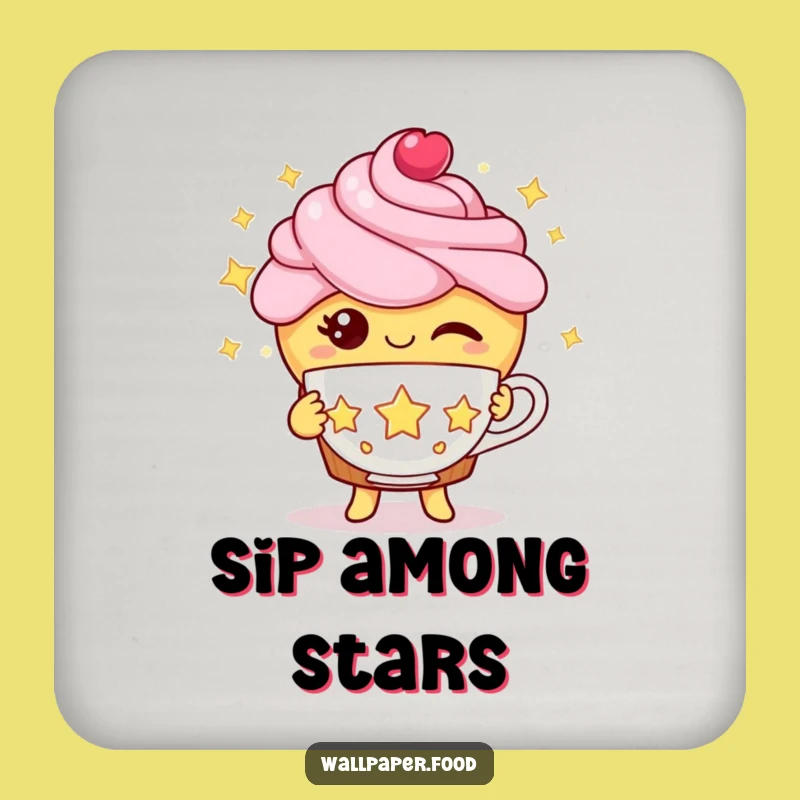 Funny Cupcake Star Coaster Set - Winking Character Drink Protection Gift!