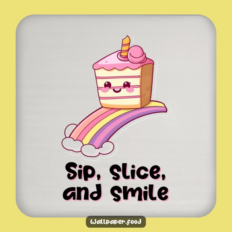 Set of Funny Grinning Cake Rainbow Coasters, Sweet Ride Drink Humor Gift