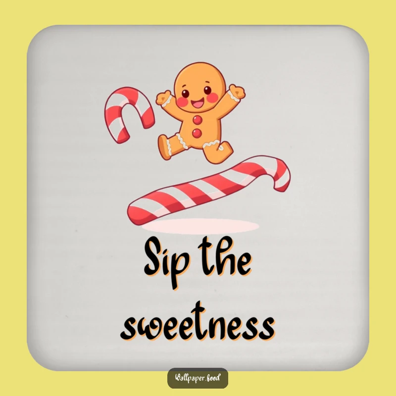 Funny Joyful Gingerbread Man Candy Cane Coaster: Festive Surface Protection