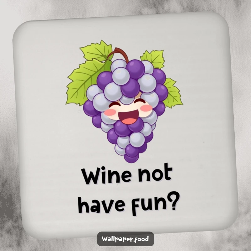 Funny grapes coaster with a giggling bunch of grapes bursting with joy, protecting surfaces with a smile.