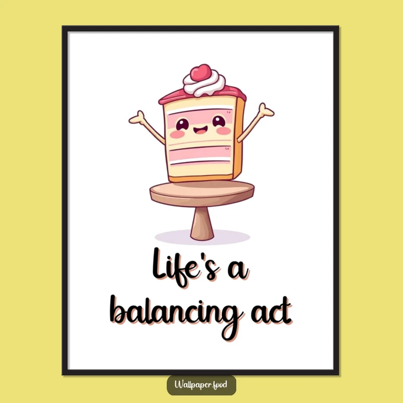 Funny Balancing Cake Slice Poster - Hilarious Dessert Art for Kitchen & Coffee Bar Decor