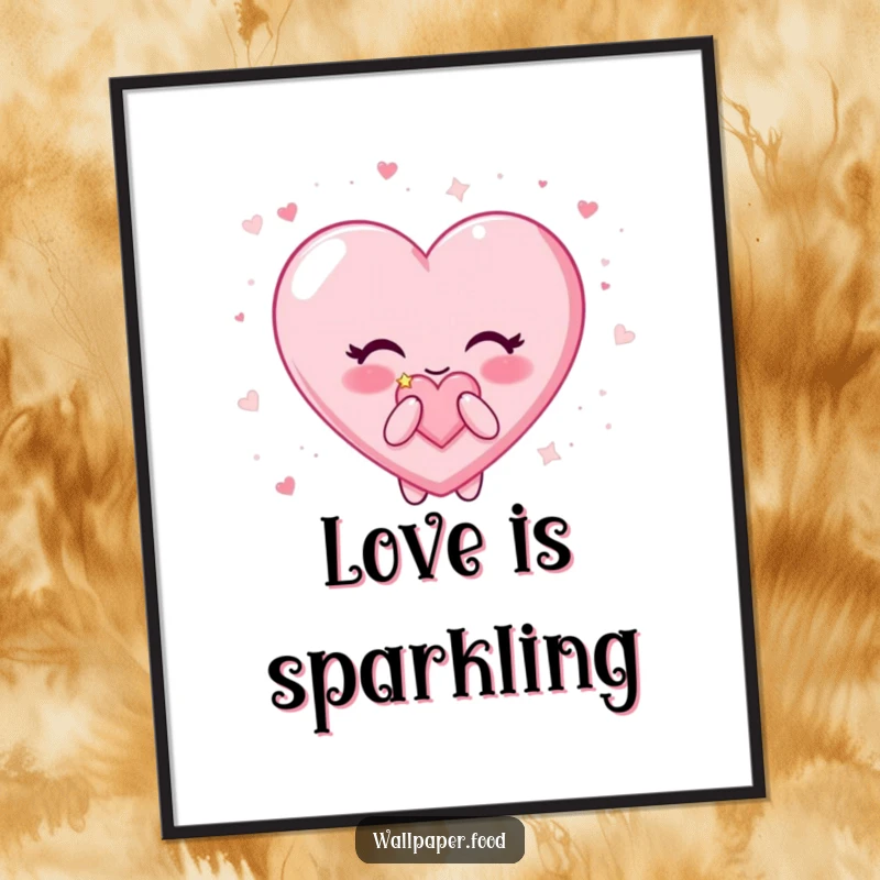 Funny Candy Heart Poster: Happy character happily blowing surrounded by glitter, a humorous and enchanting wall decoration.