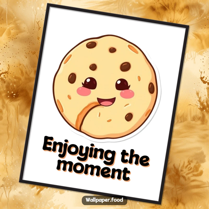 Funny poster print of a happy cookie character with a chunk missing, displaying a charming and sweet grin.