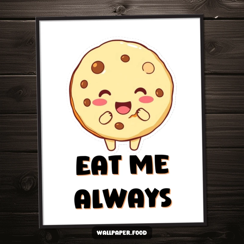 Funny poster featuring a charming cookie character with a bite taken, designed to bring laughter and a sweet, playful vibe.