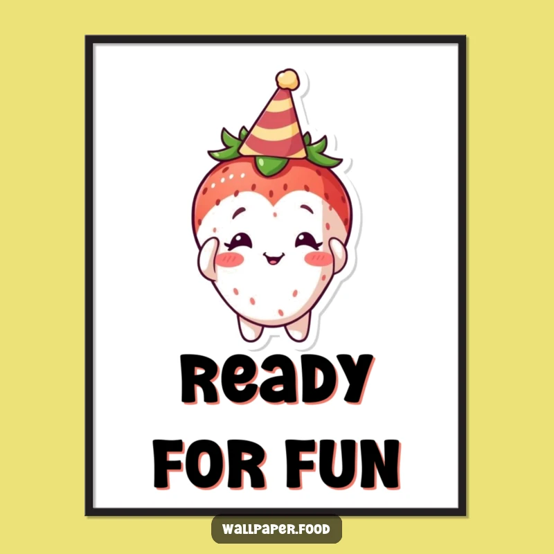 Funny Curious Strawberry Party Hat Poster, Add a Whimsical Touch to Your Decor
