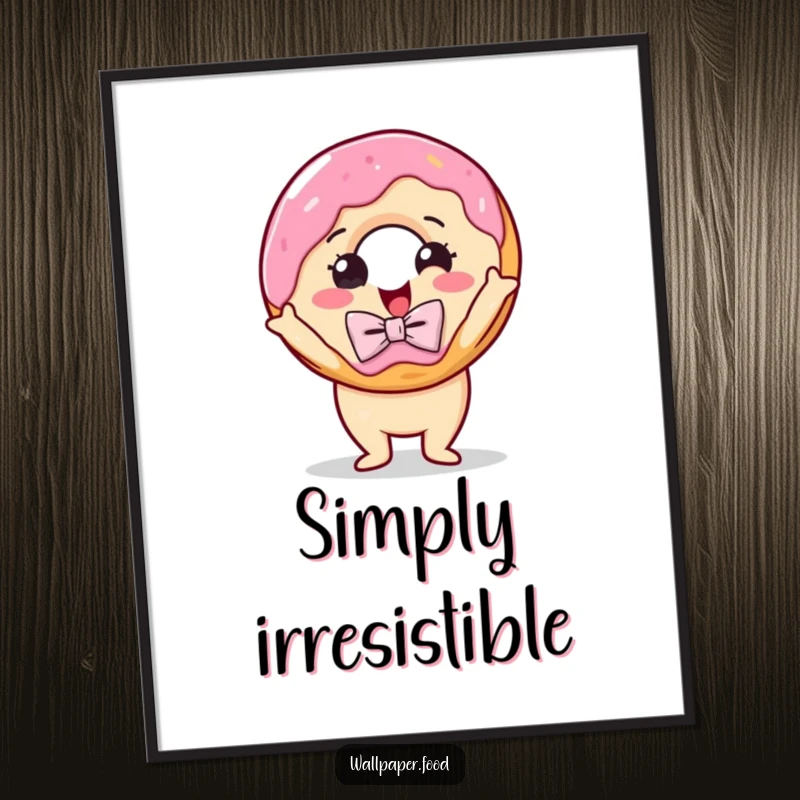 Funny poster of a delighted donut wearing a bow tie, striking a dramatic and captivating pose, adding artistic flair.